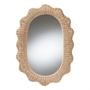 bali & pari Makoto Scalloped Rattan Wall Mirror - Handwoven Wicker Oval Frame