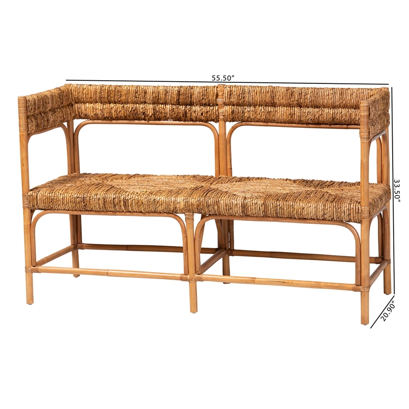 bali & pari Adisa Natural Rattan Bench - Handcrafted Banquette