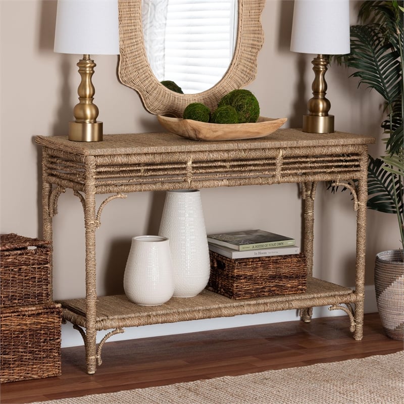 bali & pari Ganit Handwoven Seagrass Console Table - Entryway Table