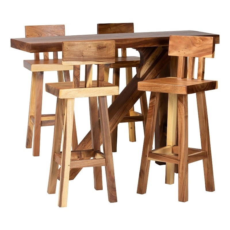 bali & pari Luli 5-Piece Suar Wood Bar Table Set - Modern Bar-Height Dining Set