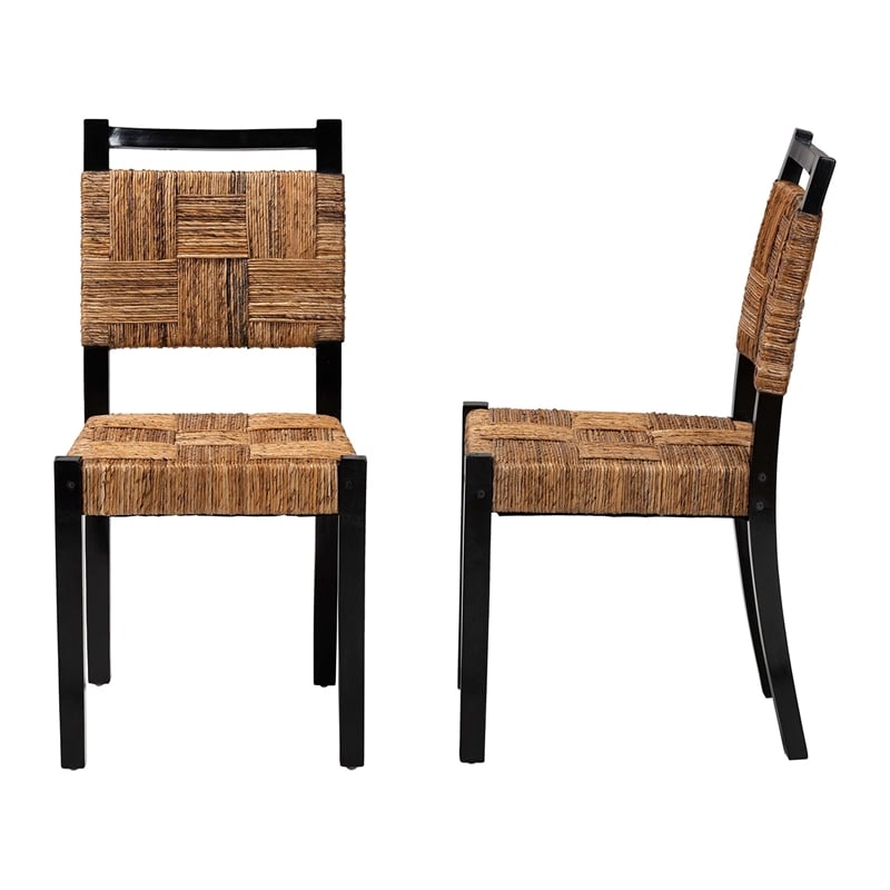 bali & pari Raniya Seagrass Dining Chair Set of 2- Mango Wood Frame - Black