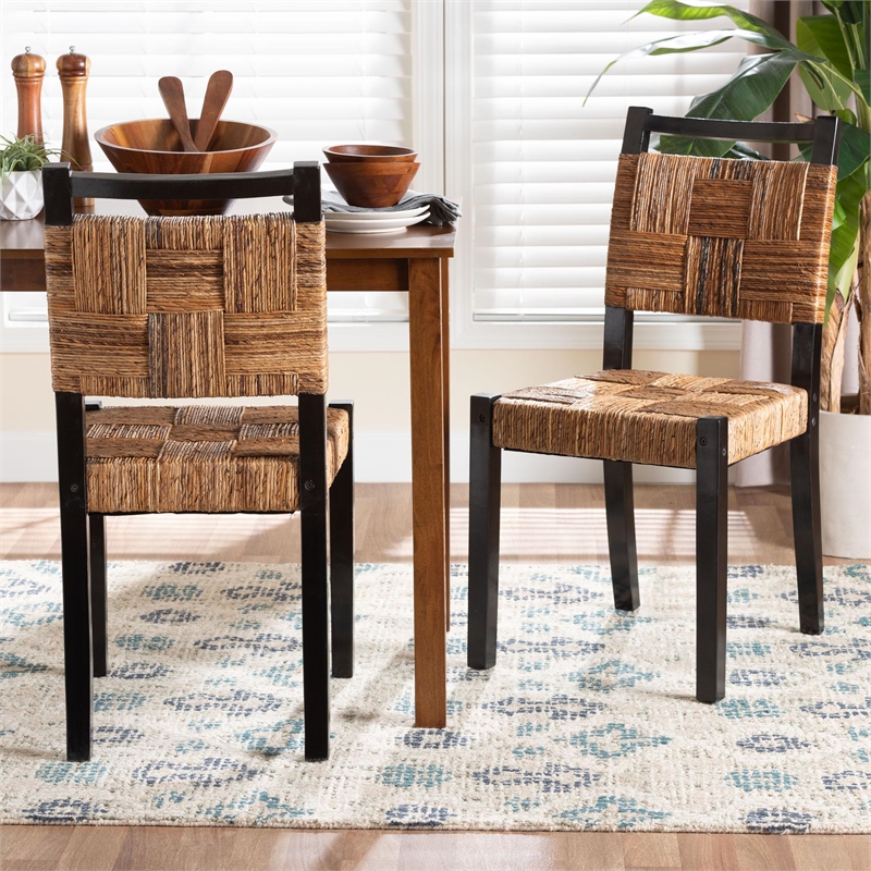 bali & pari Raniya Seagrass Dining Chair Set of 2- Mango Wood Frame - Black