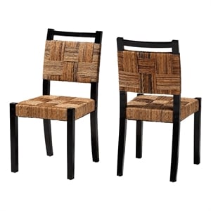 bali & pari Raniya Seagrass Dining Chair Set of 2- Mango Wood Frame - Black