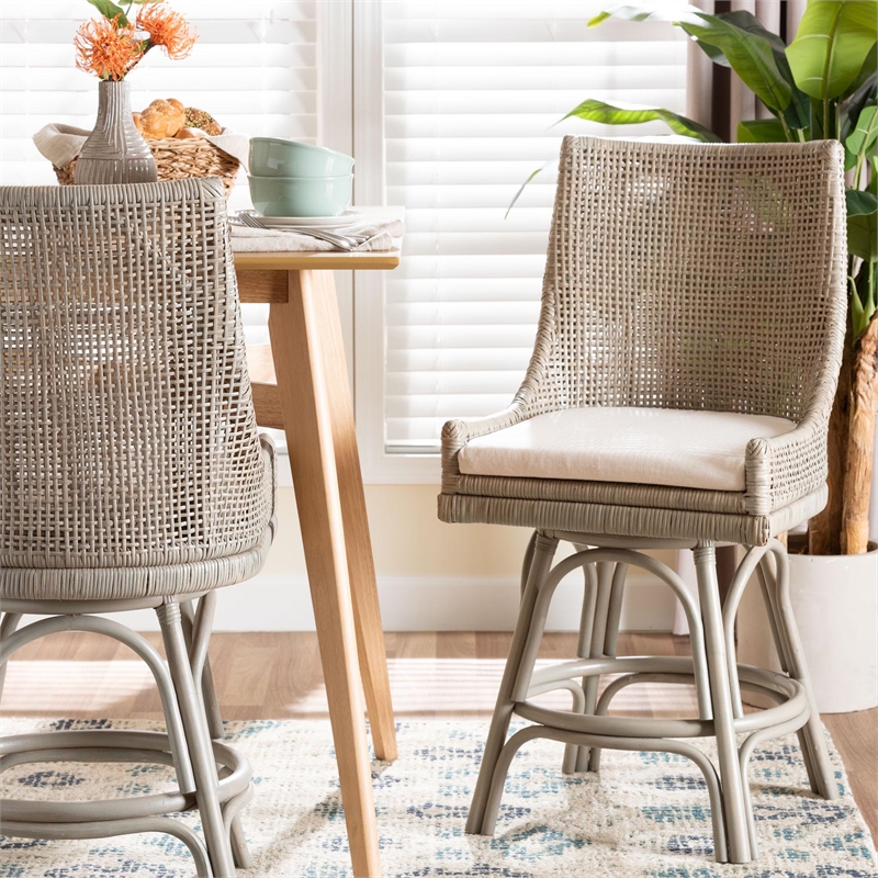 bali & pari Bella Swivel Rattan Counter Stool with Cushion - Grey