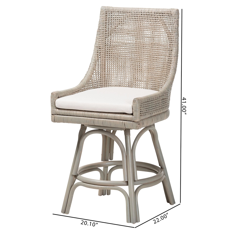 bali & pari Bella Swivel Rattan Counter Stool with Cushion - Grey