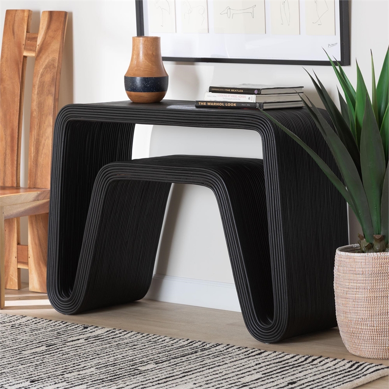 bali & pari Abebi Black Rattan Console Table