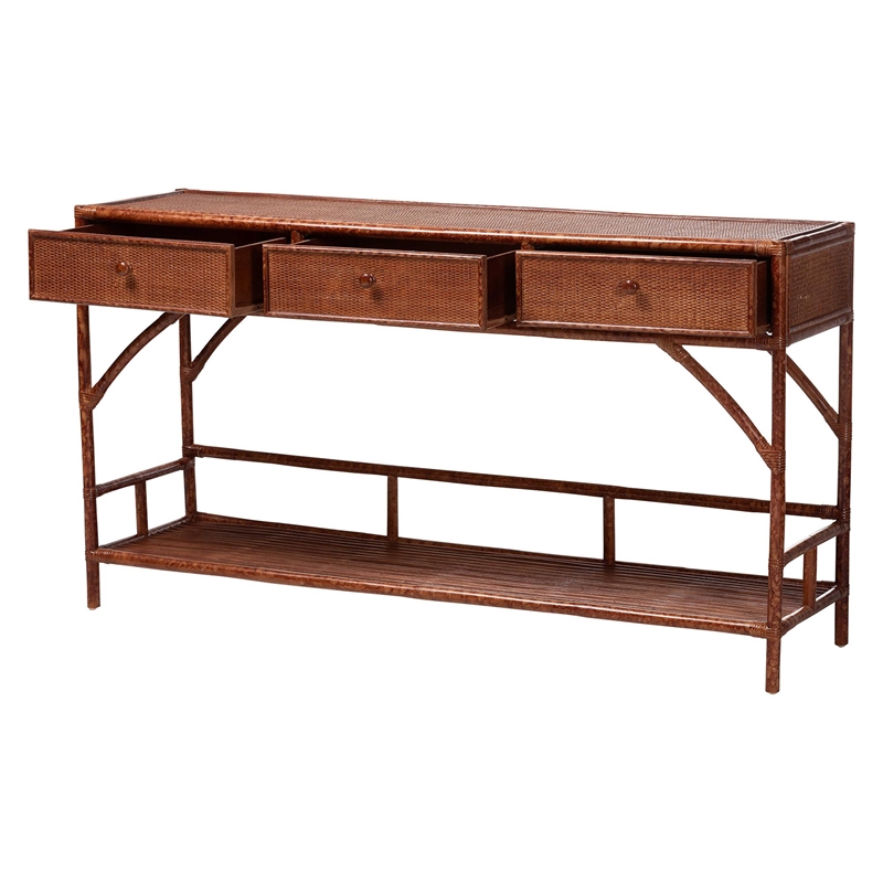 bali & pari Brier Marbled Tortoise Natural Rattan Console Table