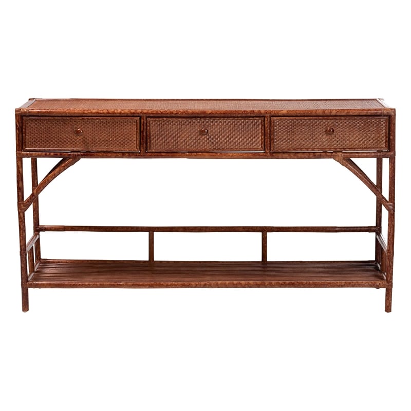bali & pari Brier Marbled Tortoise Natural Rattan Console Table