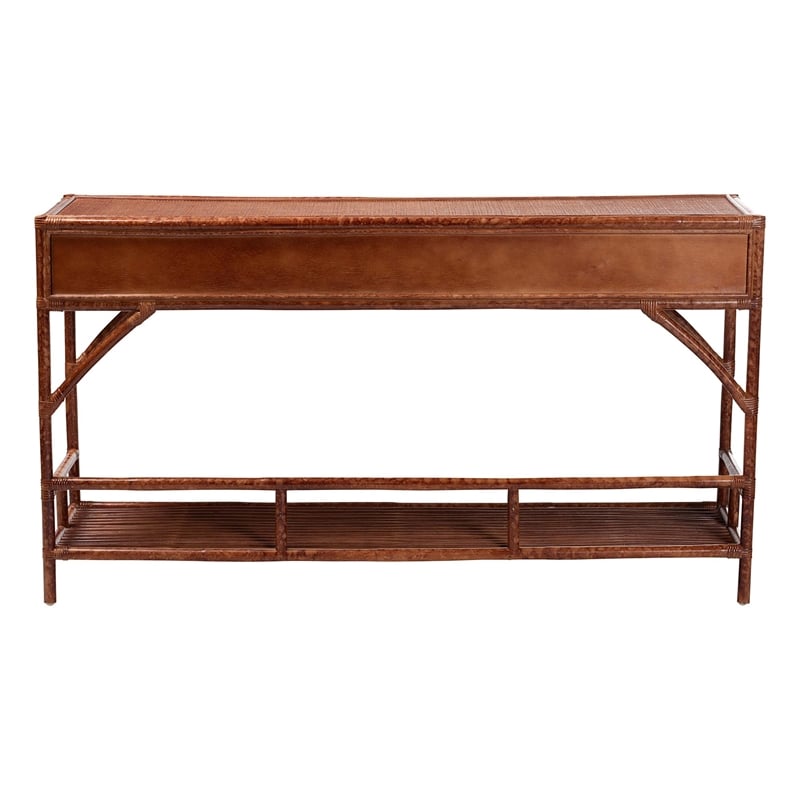 bali & pari Brier Marbled Tortoise Natural Rattan Console Table