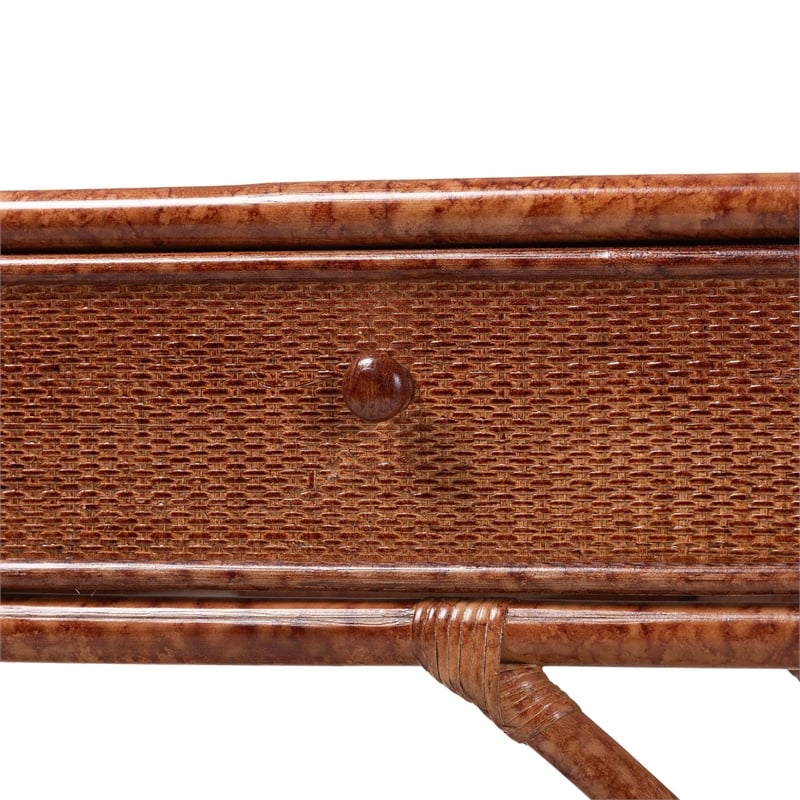 bali & pari Brier Marbled Tortoise Natural Rattan Console Table