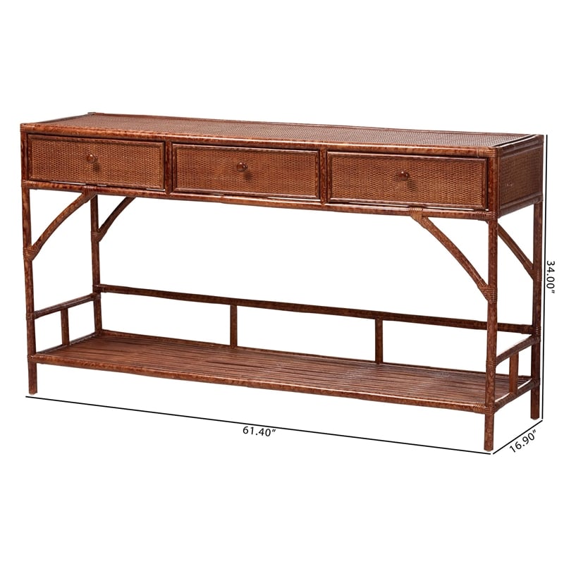 bali & pari Brier Marbled Tortoise Natural Rattan Console Table