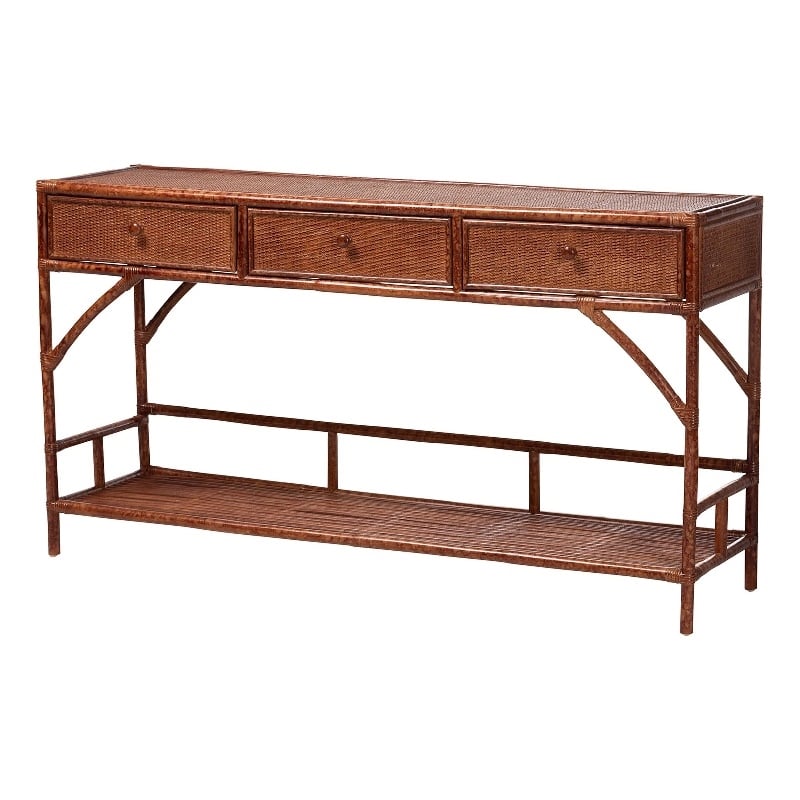 bali & pari Brier Marbled Tortoise Natural Rattan Console Table