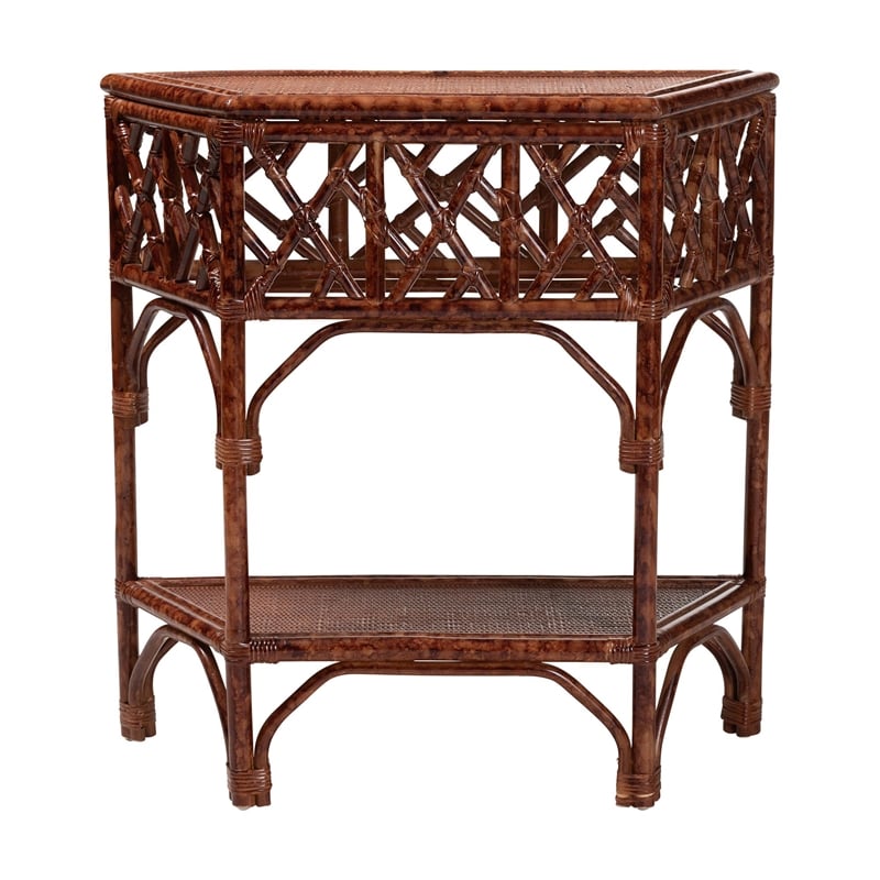 bali & pari Gaspar Marbled Tortoise Natural Rattan Console Table