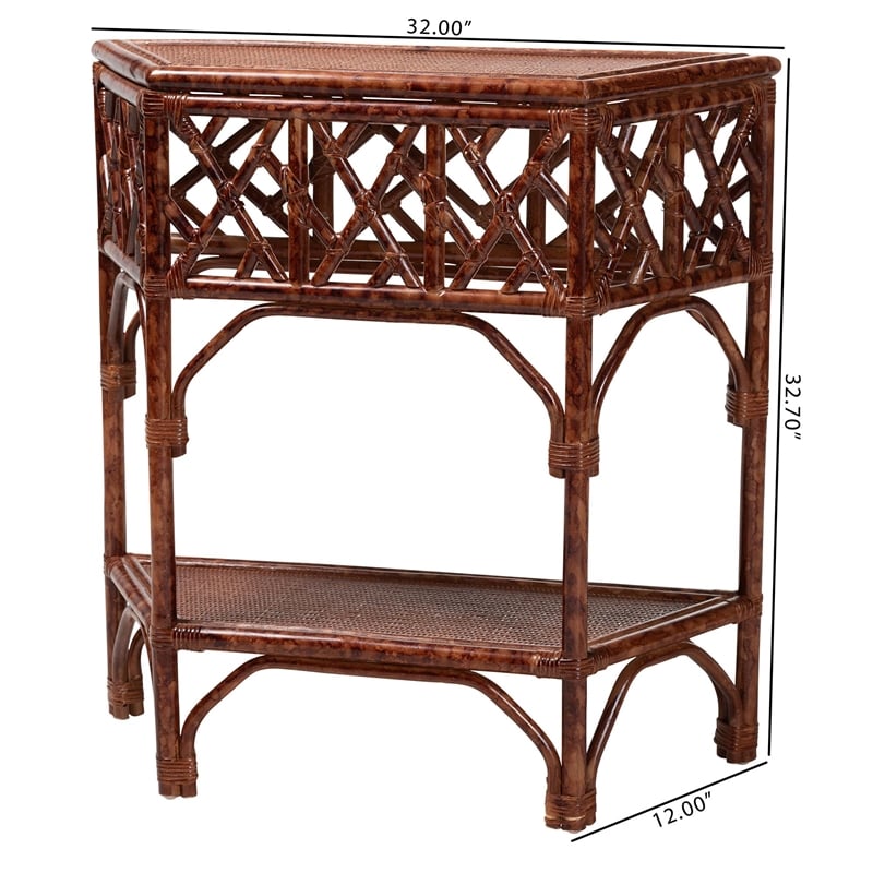 bali & pari Gaspar Marbled Tortoise Natural Rattan Console Table