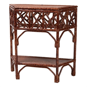 bali & pari Gaspar Marbled Tortoise Natural Rattan Console Table