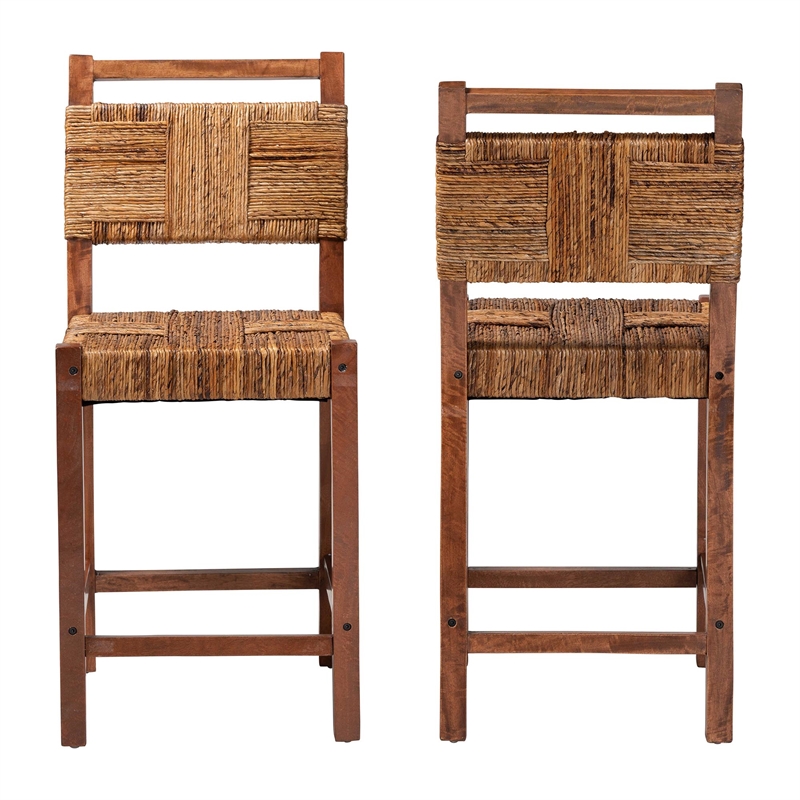 bali & pari Chabela Seagrass Counter Stool Set of 2 - Solid Mango Wood Frame