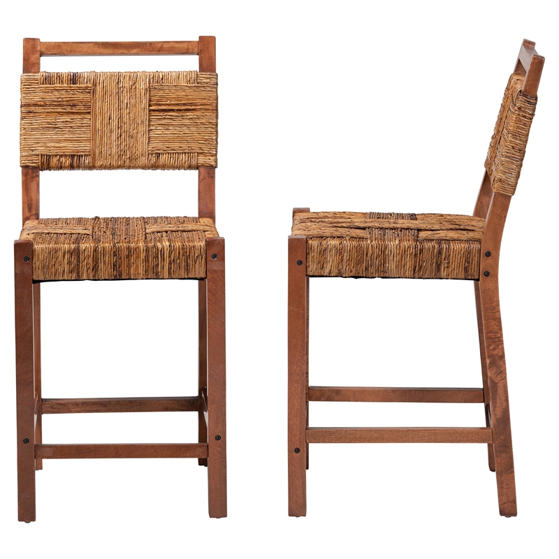 bali & pari Chabela Seagrass Counter Stool Set of 2 - Solid Mango Wood Frame