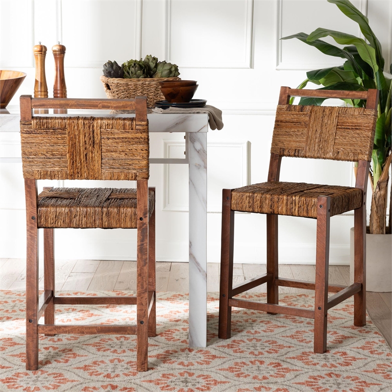 bali & pari Chabela Seagrass Counter Stool Set of 2 - Solid Mango Wood Frame