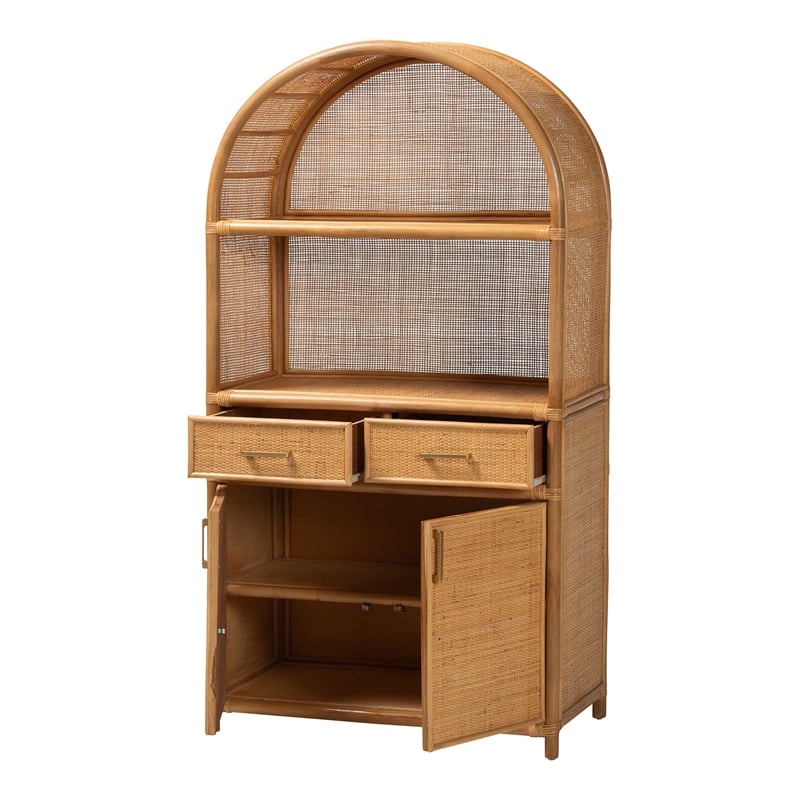 bali & pari Mairen Arched Natural Rattan Storage Cabinet