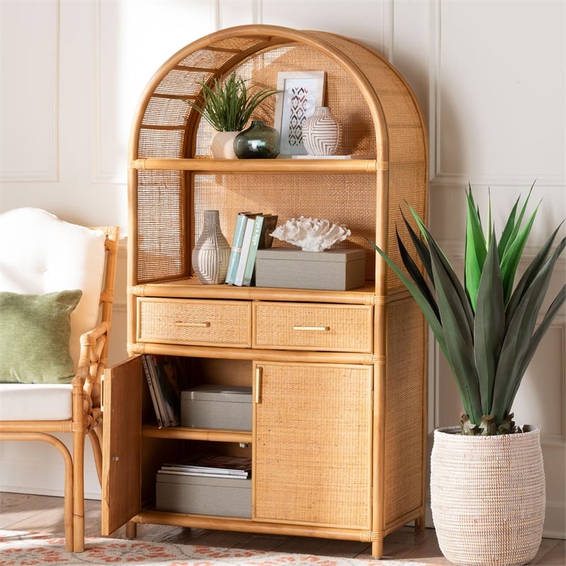 bali & pari Mairen Arched Natural Rattan Storage Cabinet