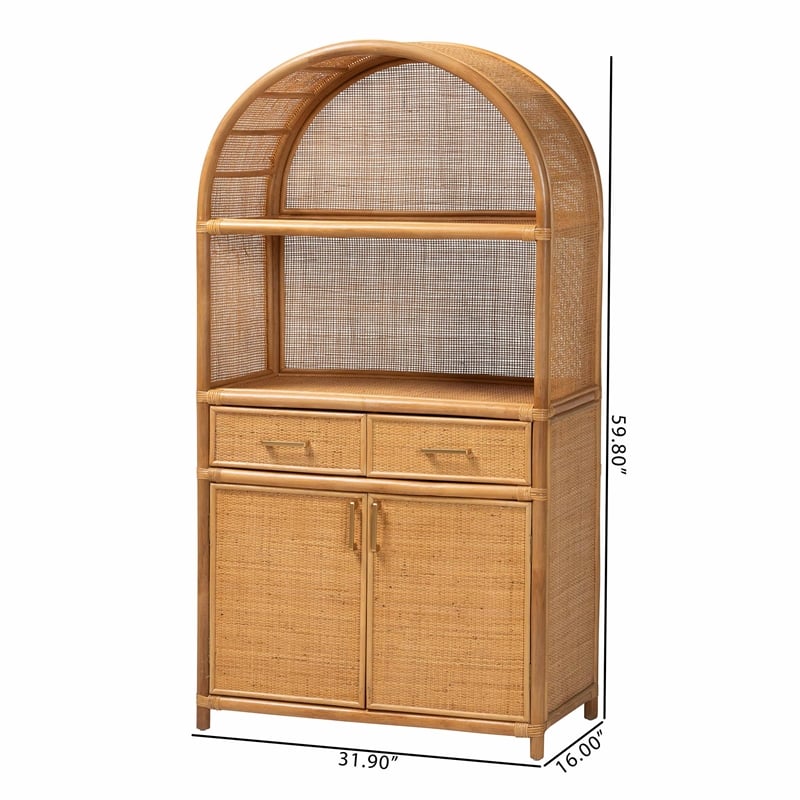 bali & pari Mairen Arched Natural Rattan Storage Cabinet
