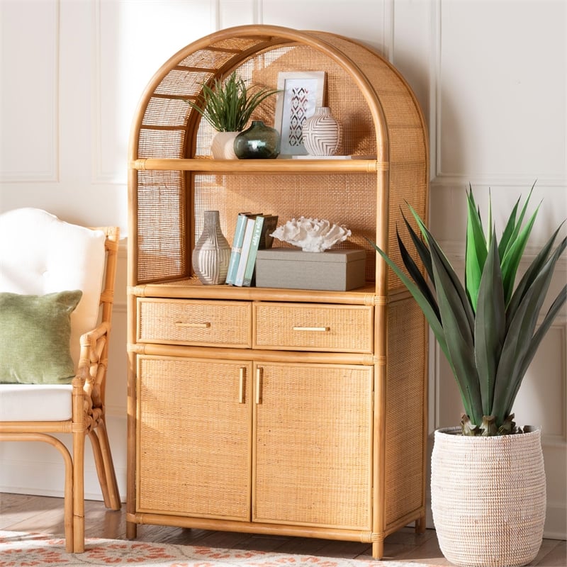 bali & pari Mairen Arched Natural Rattan Storage Cabinet