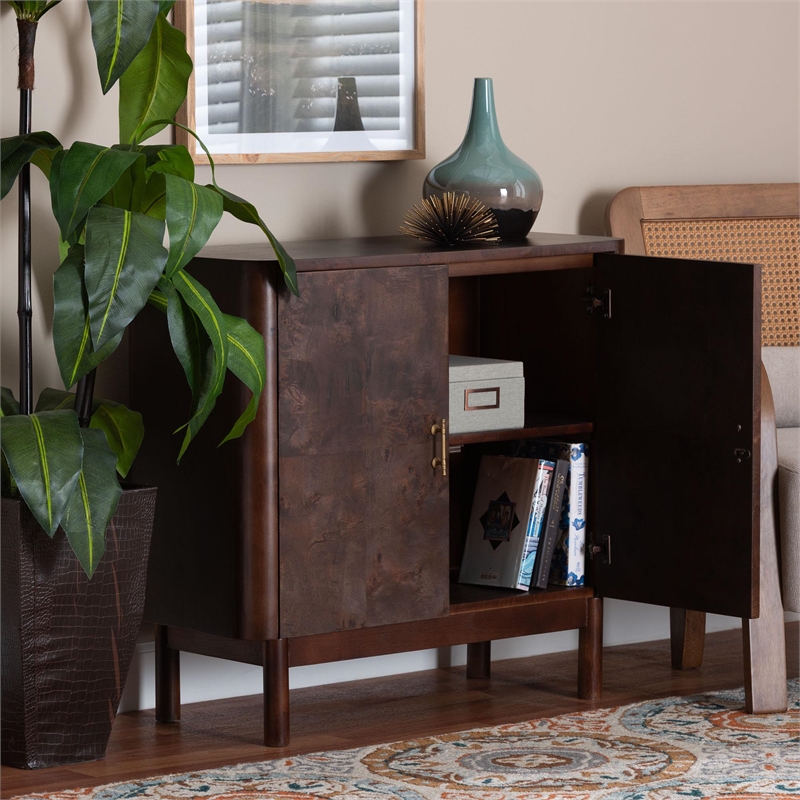 bali & pari Latika Real Burl Wood Storage Cabinet in Dark Walnut Brown