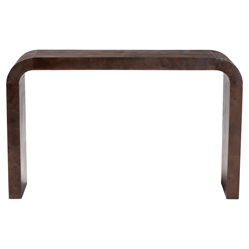 bali & pari Revelle Real Burl Wood Console Table in Dark Walnut Brown