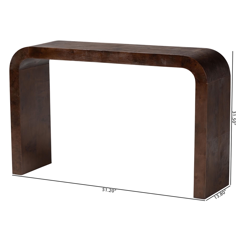 bali & pari Revelle Real Burl Wood Console Table in Dark Walnut Brown