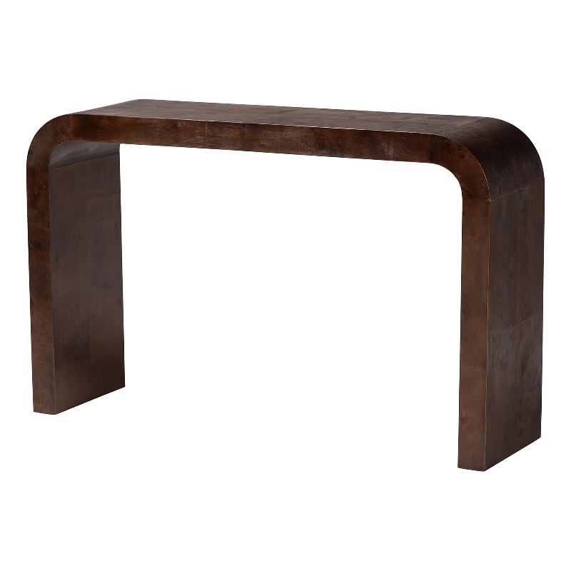 bali & pari Revelle Real Burl Wood Console Table in Dark Walnut Brown