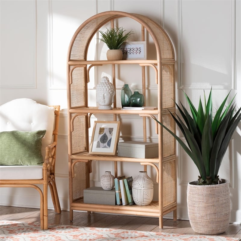 bali & pari Natania Natural Rattan 4-Tier Display Shelf
