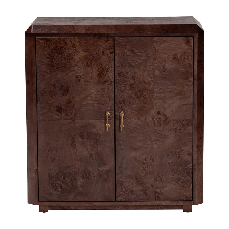 bali & pari Valora Real Burl Wood Storage Cabinet in Dark Walnut Brown
