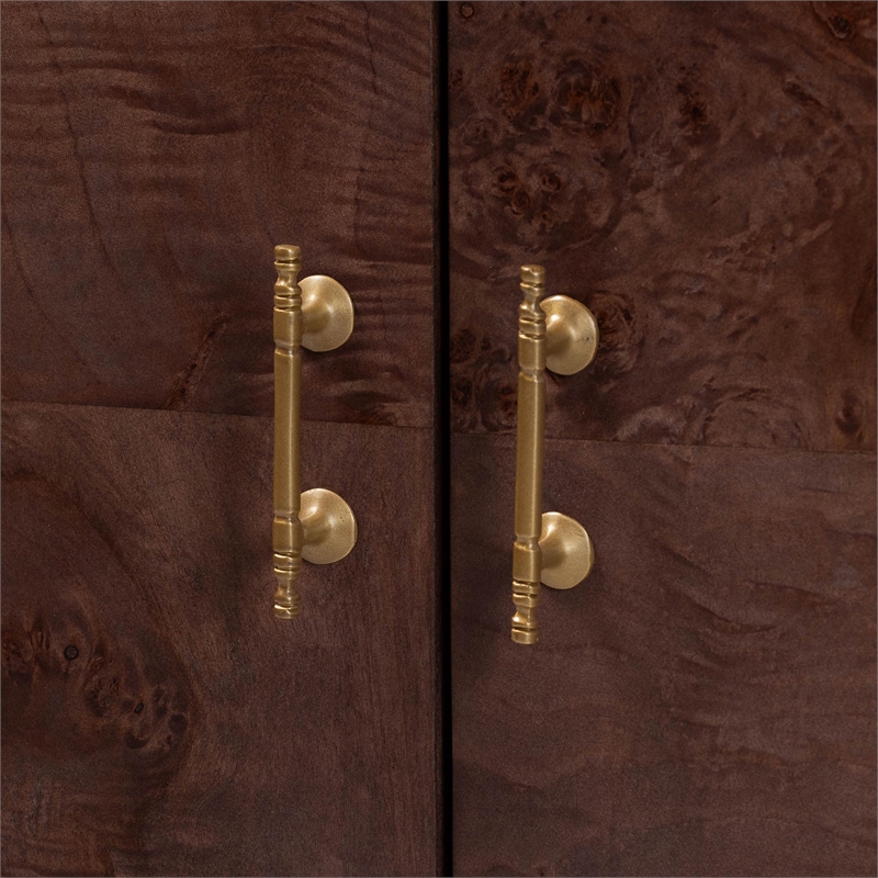 bali & pari Valora Real Burl Wood Storage Cabinet in Dark Walnut Brown