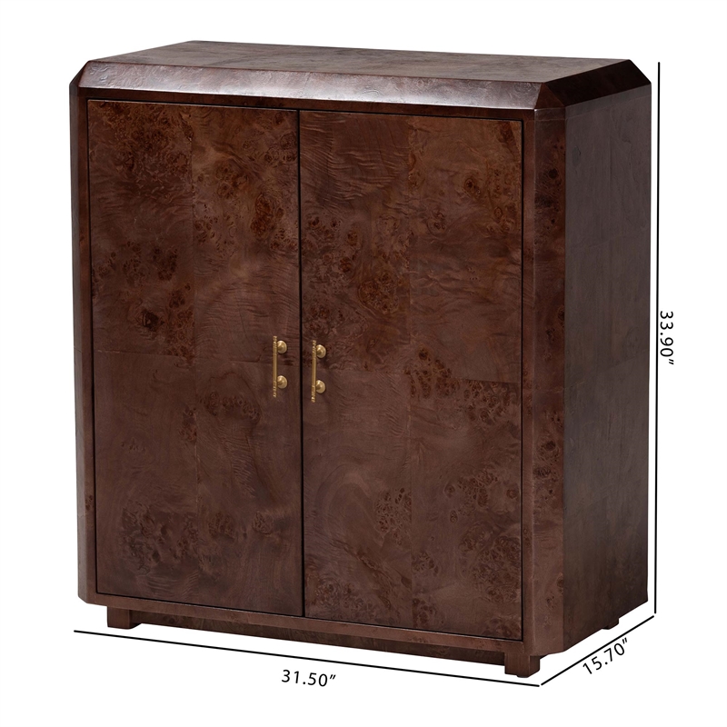 bali & pari Valora Real Burl Wood Storage Cabinet in Dark Walnut Brown