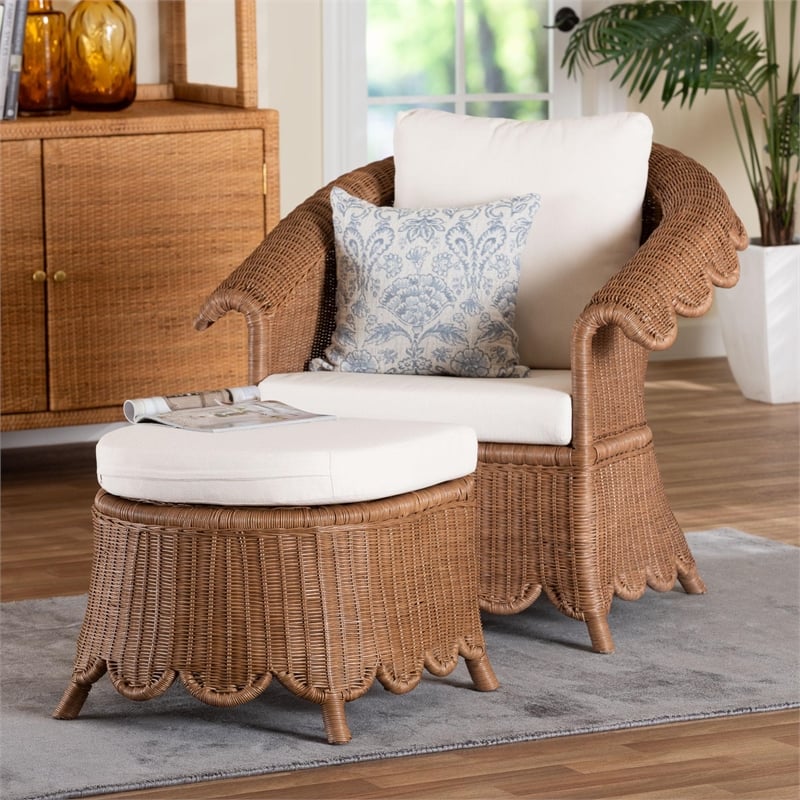 bali & pari Detta Natural Rattan Armchair and Ottoman Set