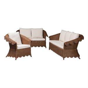 bali & pari Detta Natural Rattan 3-Piece Living Room Set