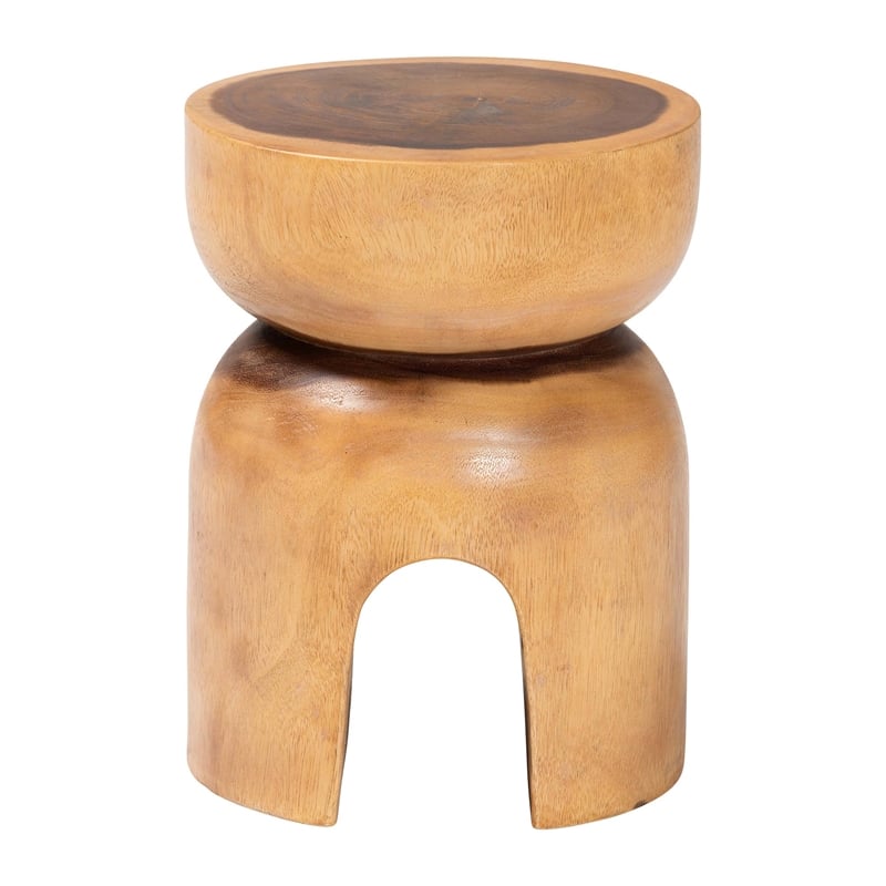 bali & pari Abrina Solid Suar Wood Side Table - Hand-Carved Sculptural End Table