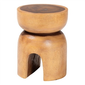 bali & pari Abrina Solid Suar Wood Side Table - Hand-Carved Sculptural End Table