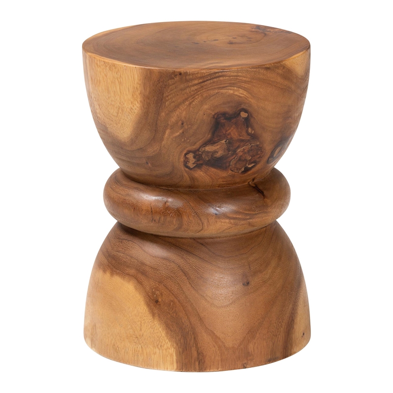 bali & pari Bancroft Solid Suar Wood Side Table Handcrafted Sculptural End Table