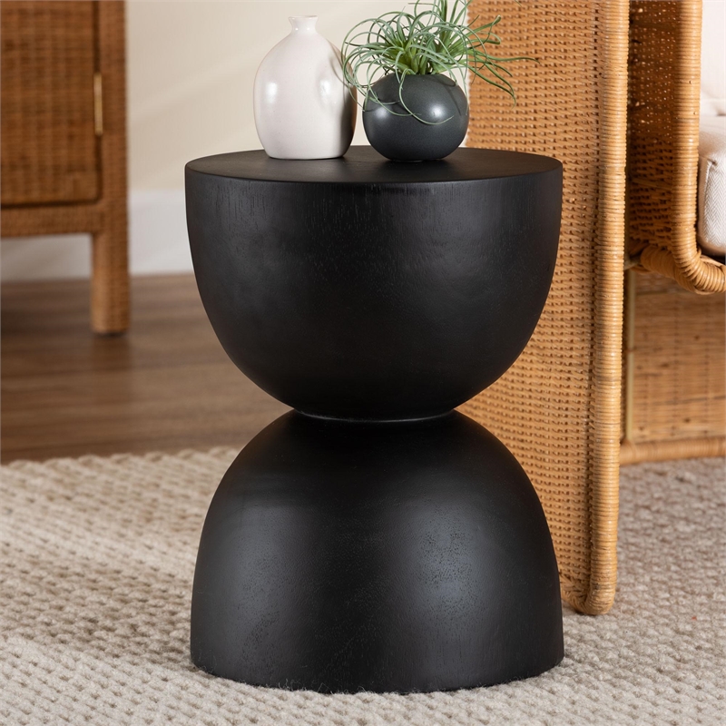 bali & pari Nomiki Solid Suar Wood Side Table - Hand-Carved Sculptural End Table