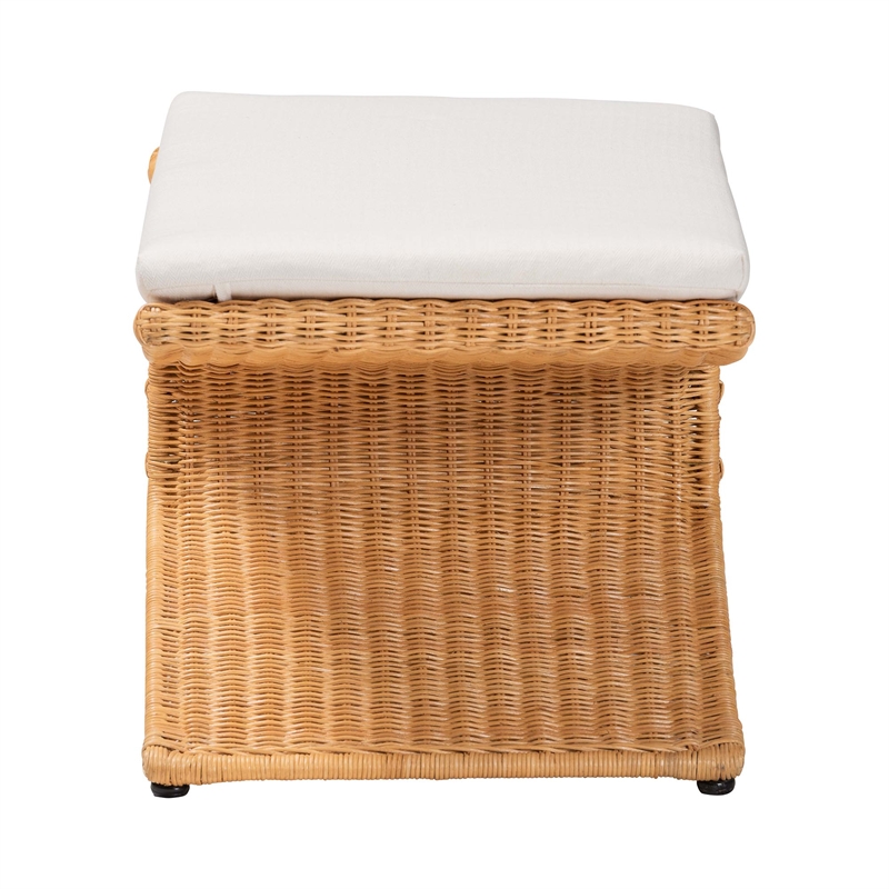 bali & pari Reya Natural Rattan Footstool - Sculptural Handwoven Ottoman