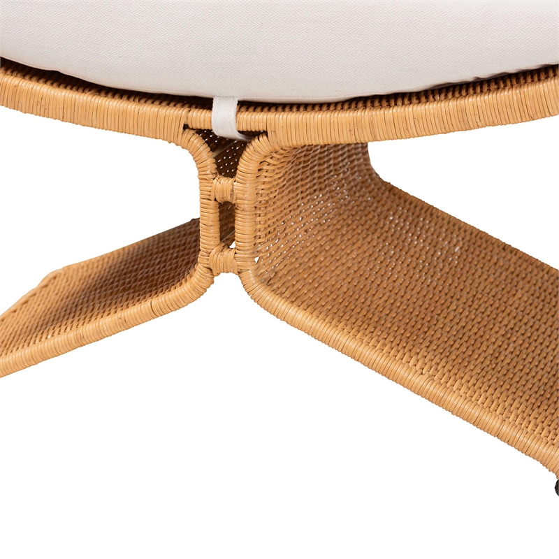 bali & pari Reya Natural Rattan Footstool - Sculptural Handwoven Ottoman