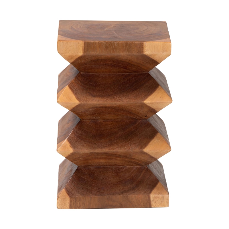 bali & pari Malati Solid Suar Wood Side Table - Hand-Carved Sculptural End Table