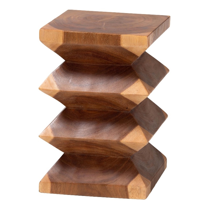 bali & pari Malati Solid Suar Wood Side Table - Hand-Carved Sculptural End Table