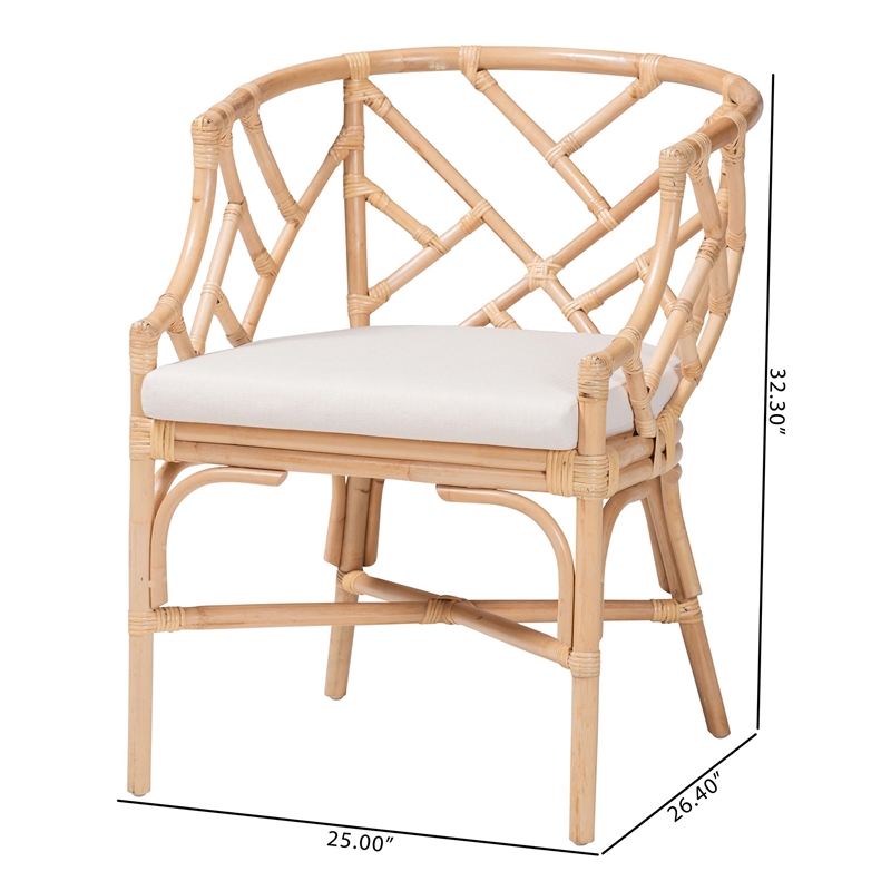 bali & pari Padma Natural Rattan Dining Chair - Handwoven Barrel Accent Chair