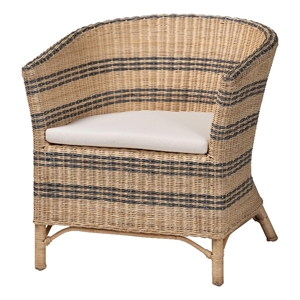 bali & pari Elda Natural Rattan Accent Chair - Wicker Barrel-Back Chair