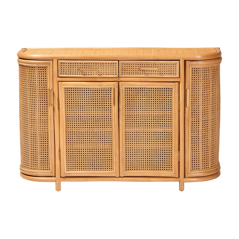 bali & pari McKenna Natural Rattan Sideboard - Handwoven Wicker Buffet Credenza