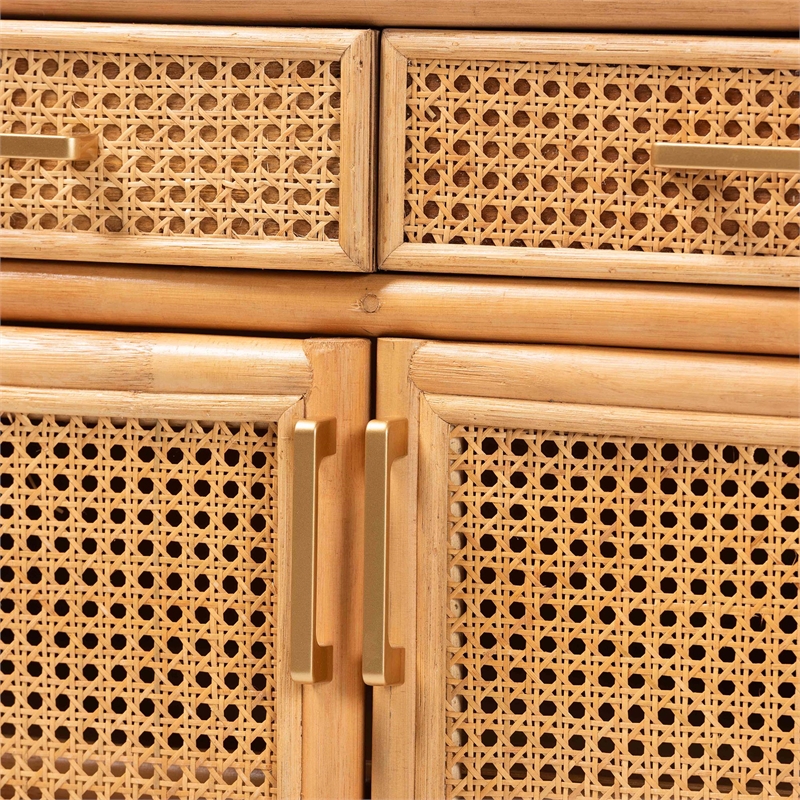 bali & pari McKenna Natural Rattan Sideboard - Handwoven Wicker Buffet Credenza