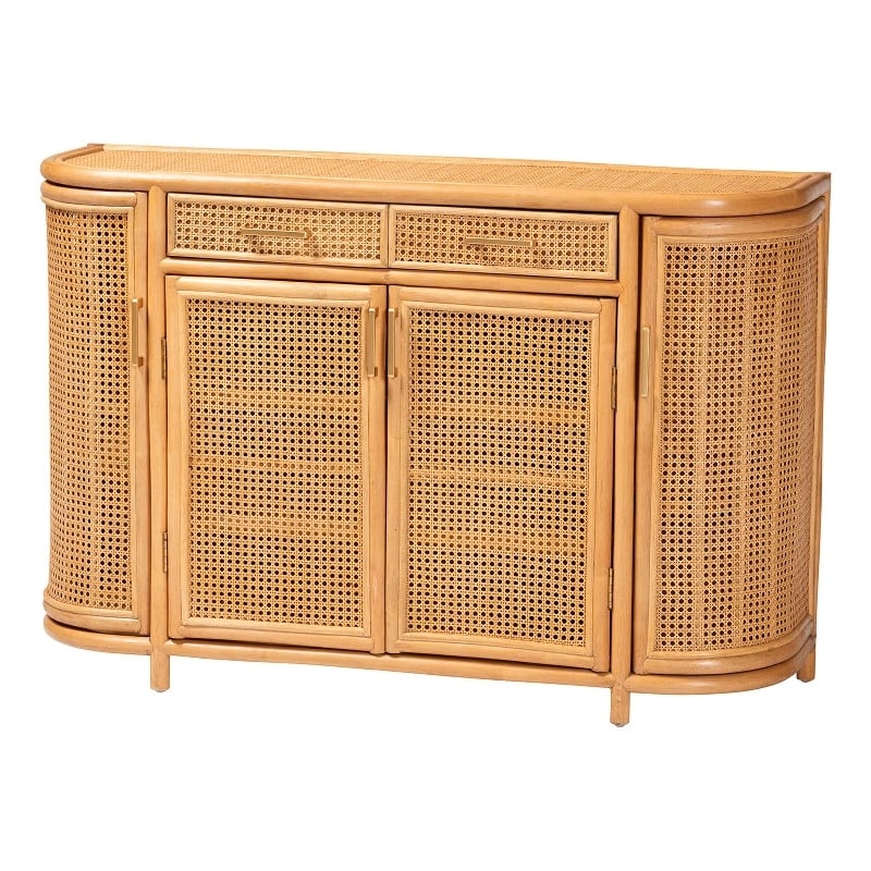 bali & pari McKenna Natural Rattan Sideboard - Handwoven Wicker Buffet Credenza