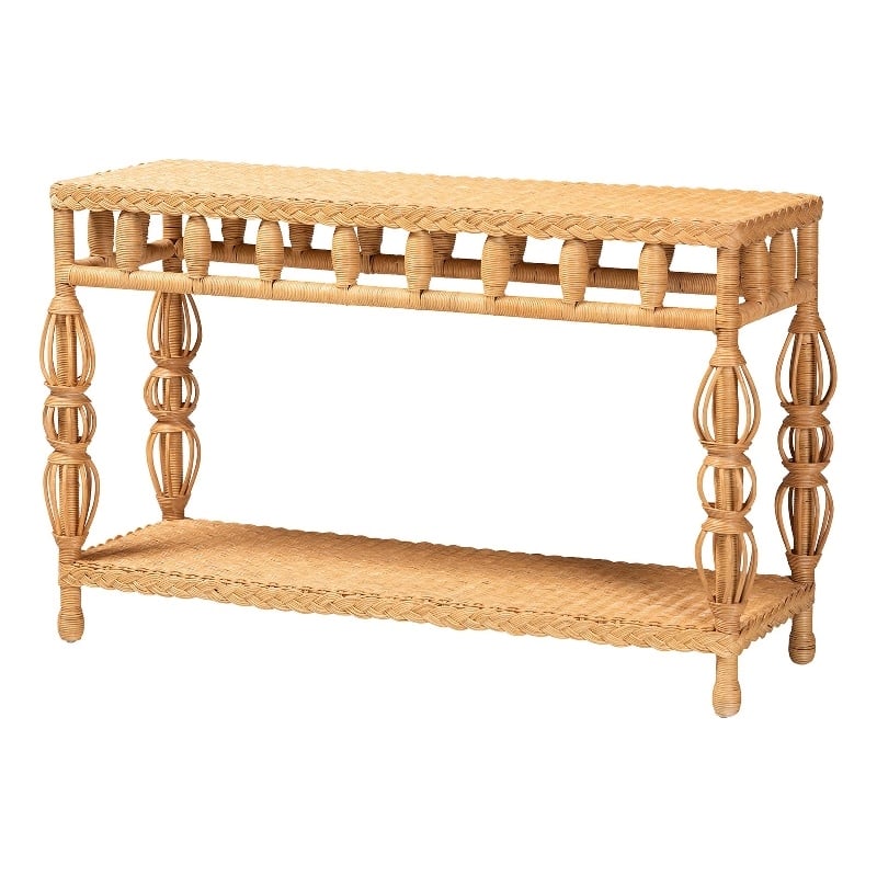bali & pari Dolby Natural Rattan Console Table - Handwoven Wicker Accent Table